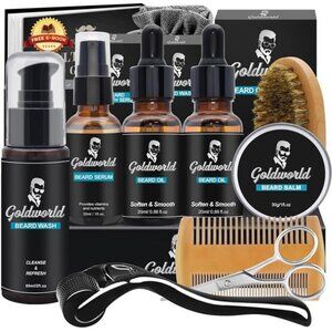 Beard Kit,Beard Grooming Kit w/Beard Wash/Shampoo,2 Packs Beard Oil,Beard balm